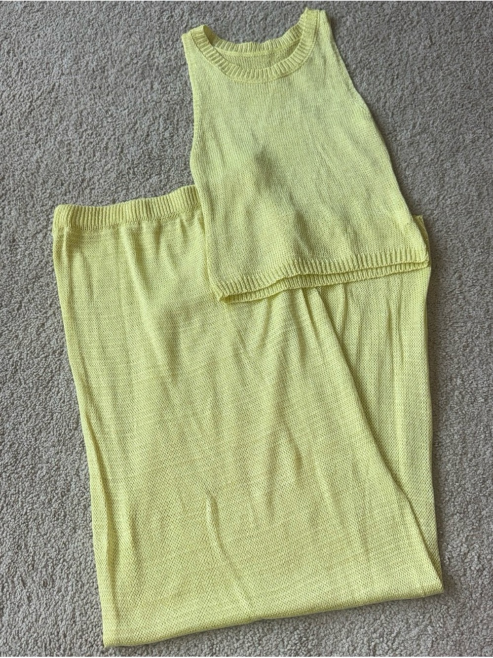 Yellow Knit Two-Piece Set - Sleeveless Top & Skirt